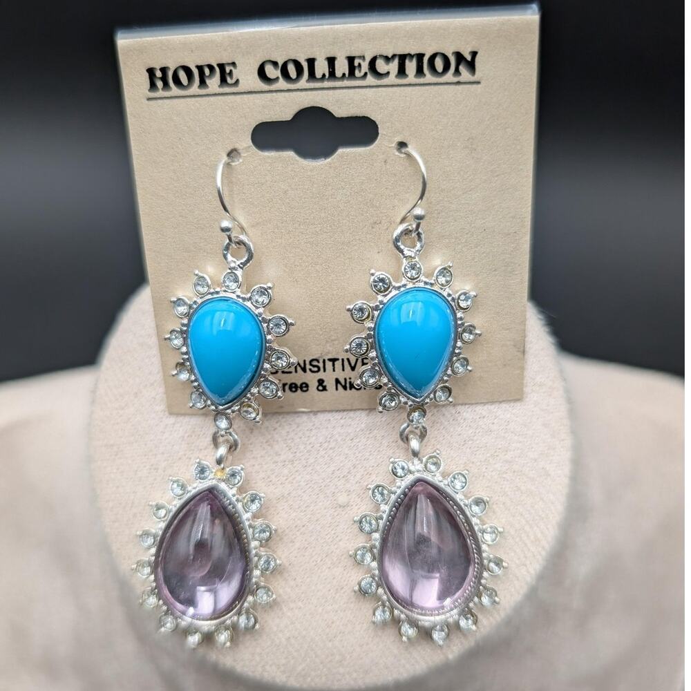 Hope Collection Dangle Earrings Blue Purple Drop Crystal Boho Lead Nickel Free